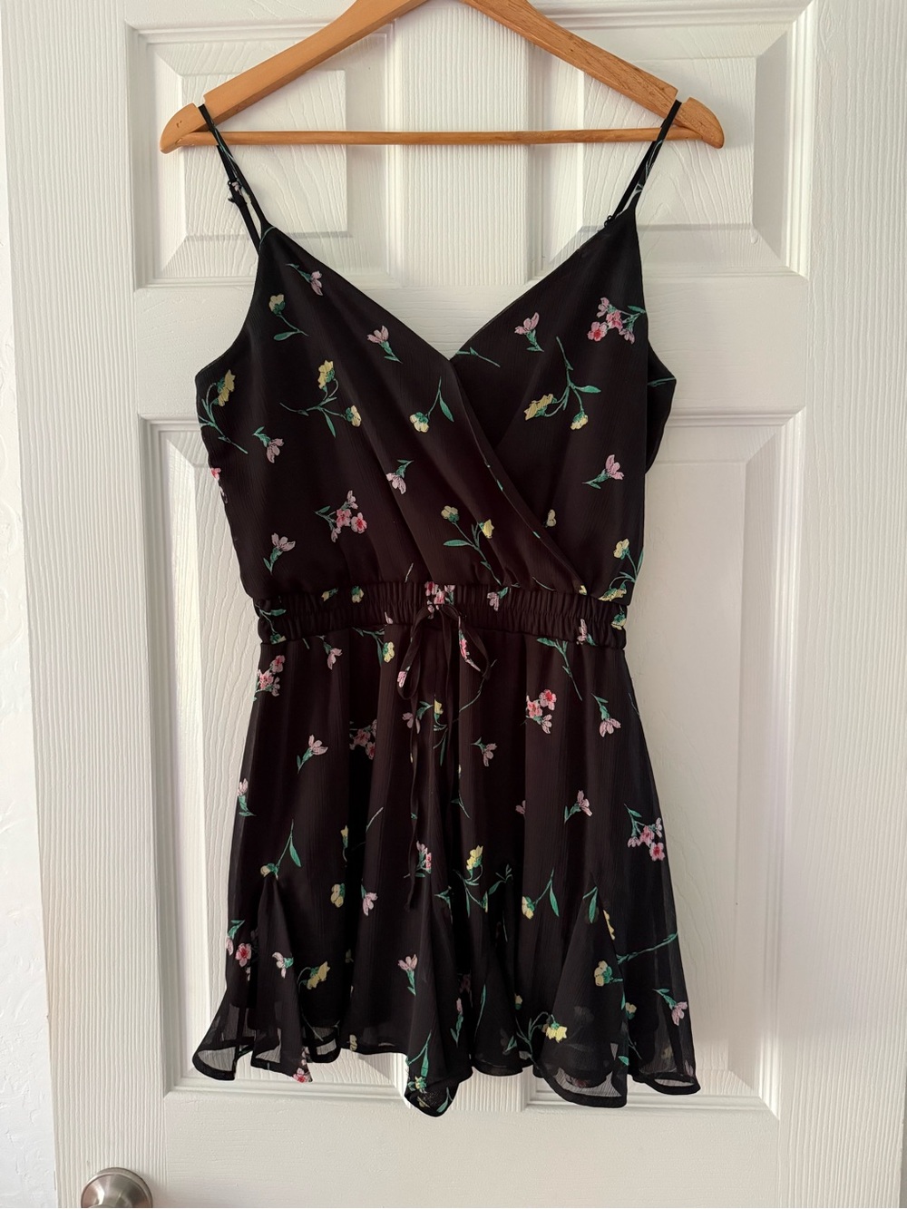 Black Floral Sleeveless Romper with V-Neck